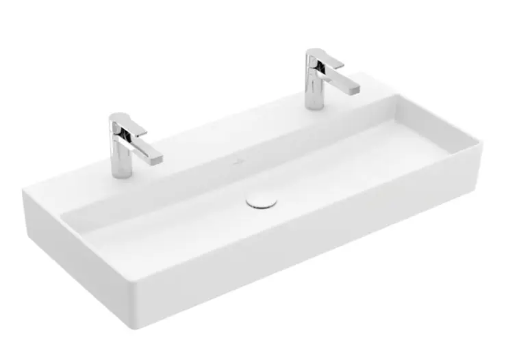 Villeroy & Boch Memento 2.0 Umywalka wisząca lub nablatowa 100x47 cm podwójna bez przelewu biały mat z powłoką CeramicPlus 4A221KRW