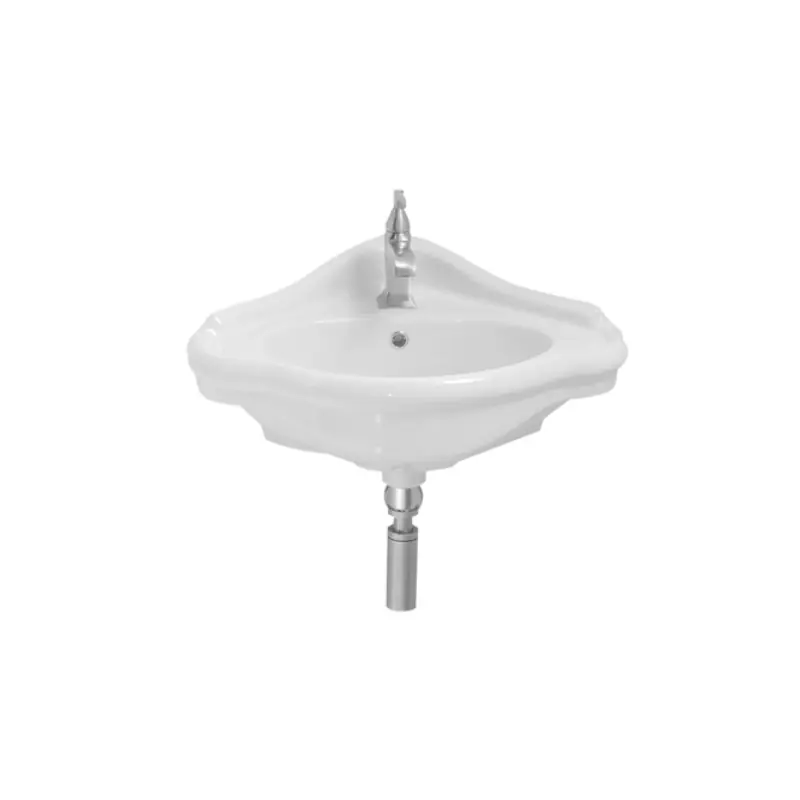 Axa Contea Umywalka narożna 60x48 cm z korkiem Click-clack i syfonem, mocowania Biały połysk 0603501+SI020+AF0015+FI003