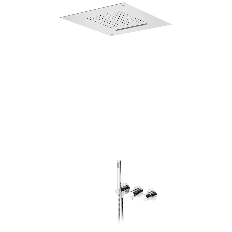 Bruma Adagio Bateria podtynkowa natryskowa z deszczownicą 500x500 mm w suficie ze strumieniem kaskadowym i słuchawką prysznicową Chrom 1934261CR