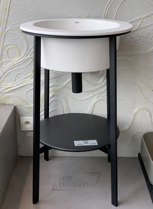 Cielo Catino Tondo Umywalka Ø50 biały mat + stelaż czarny mat + półka lavagna CALATTL+CASTTNM+CAPITLV